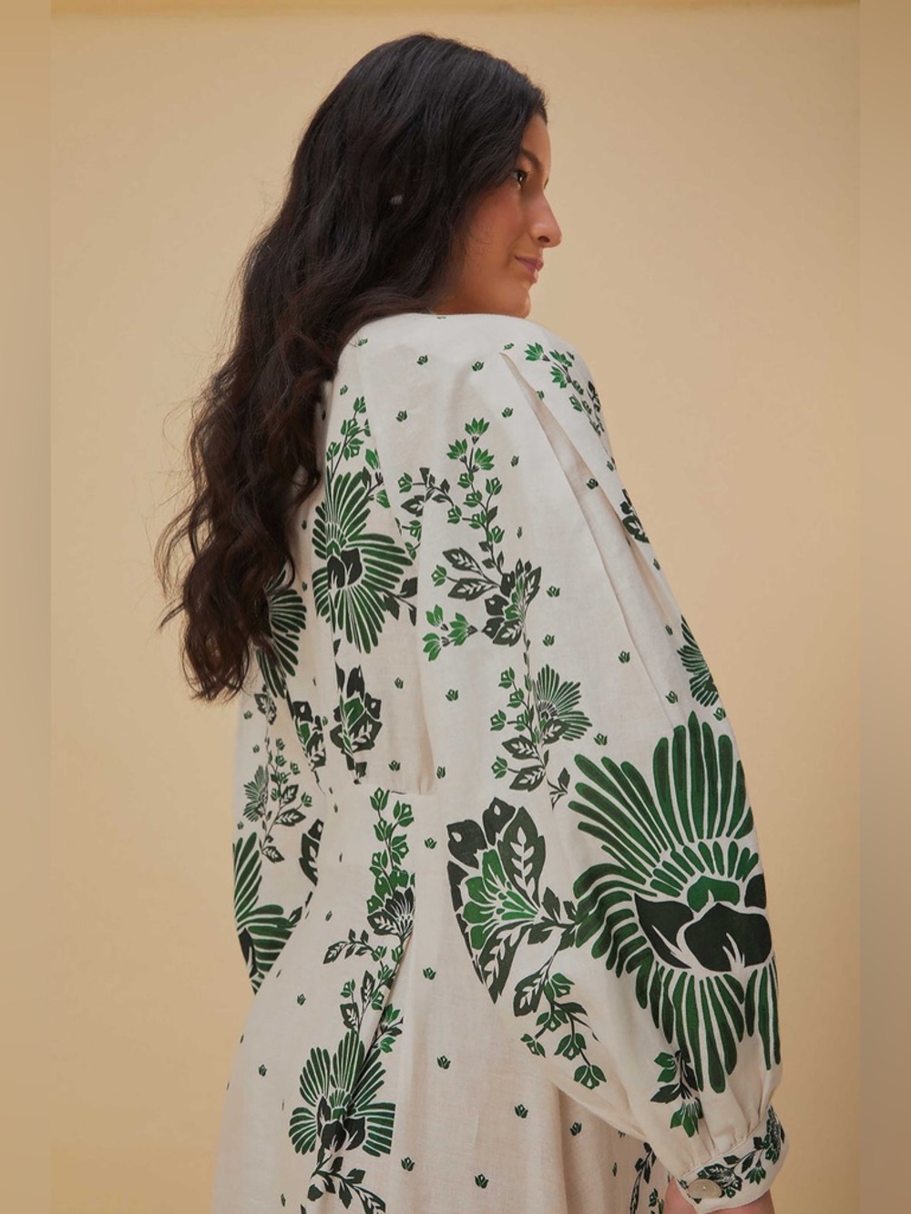 new Farm Rio Forest Soul Off-White Maxi Dress green and white floral sundress - Picture 5 of 12